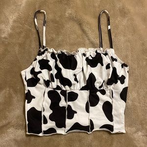 indie girl black and white stylish cow print top